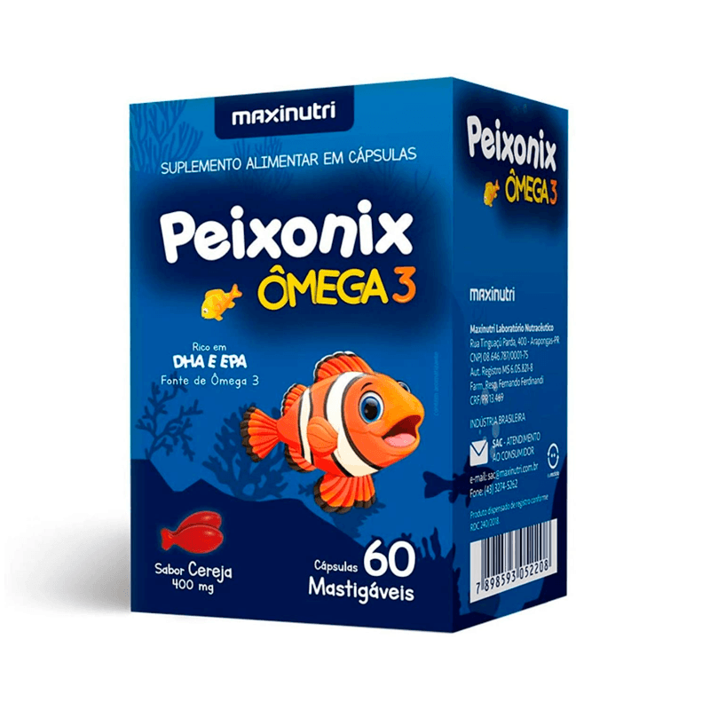 Omega 3 Peixonix Cereja 60caps Mastigáveis Maxinutri