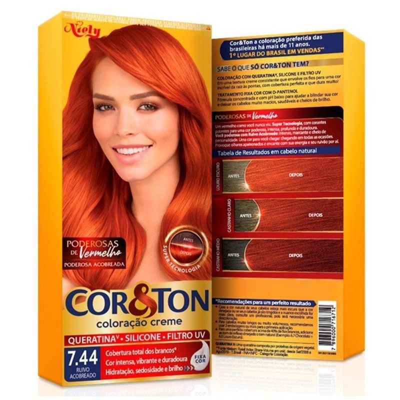 Tintura Capilar Permanente Niely Cor&Ton Cor 7.44 Ruivo Acobreado