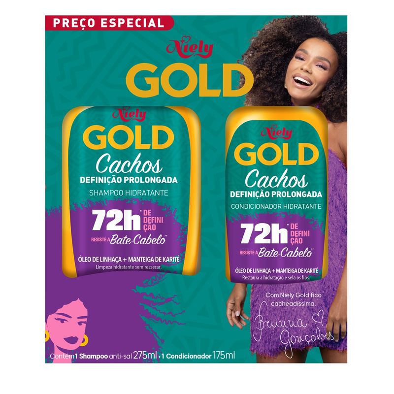 Pack Niely Gold Cachos Definicao Prolongada Shampoo 275ml + Condicionador 175ml