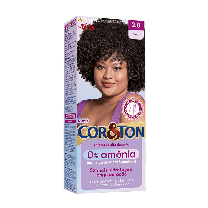 Tintura Capilar Niely Cor&Ton Sem Amonia Cor 2.0 Preto