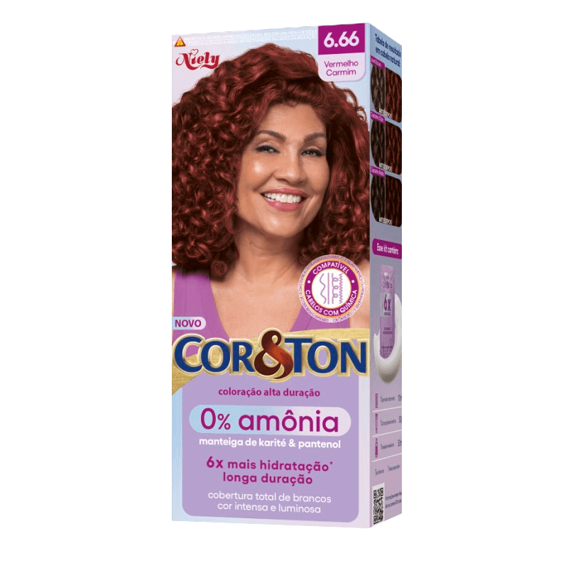 Tintura Capilar Niely Cor&Ton Sem Amonia Cor 6.66 Vermelho Carmim