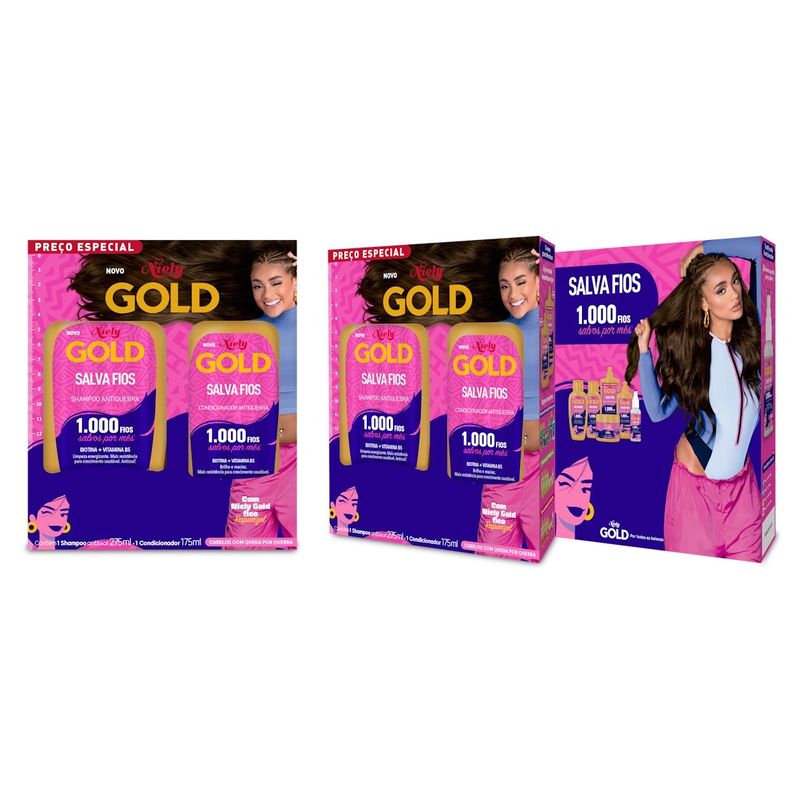 Kit Shampoo 275ml Condicionador 175ml Antiquebra Biotina E Vitamina B5 Niely Gold Salva Fios Preco Especial
