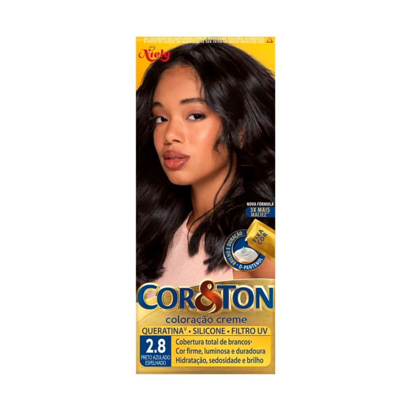 Tintura Capilar Permanente Niely Cor&Ton Cor 2.8 Preto Azul Espelhado
