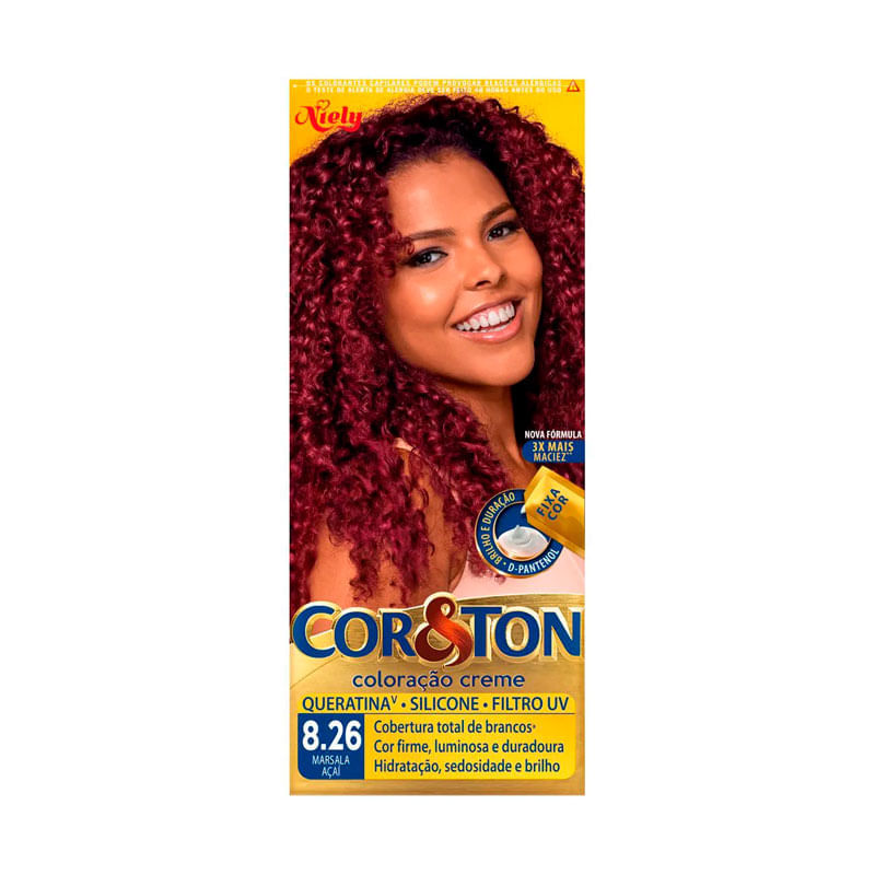 Tintura Capilar Permanente Niely Cor&Ton Cor 8.26 Marsala Acai