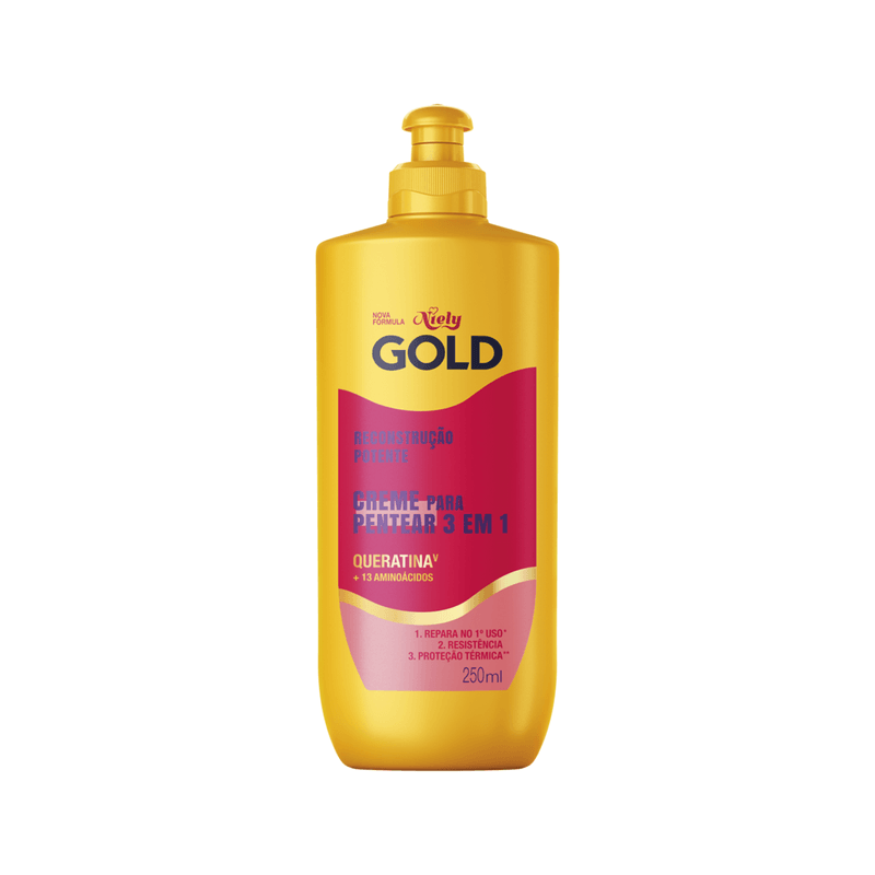 Creme Para Pentear 3 Em 1 Queratina V E 13 Aminoacidos Niely Gold Reconstruçao Potente Frasco 250ml