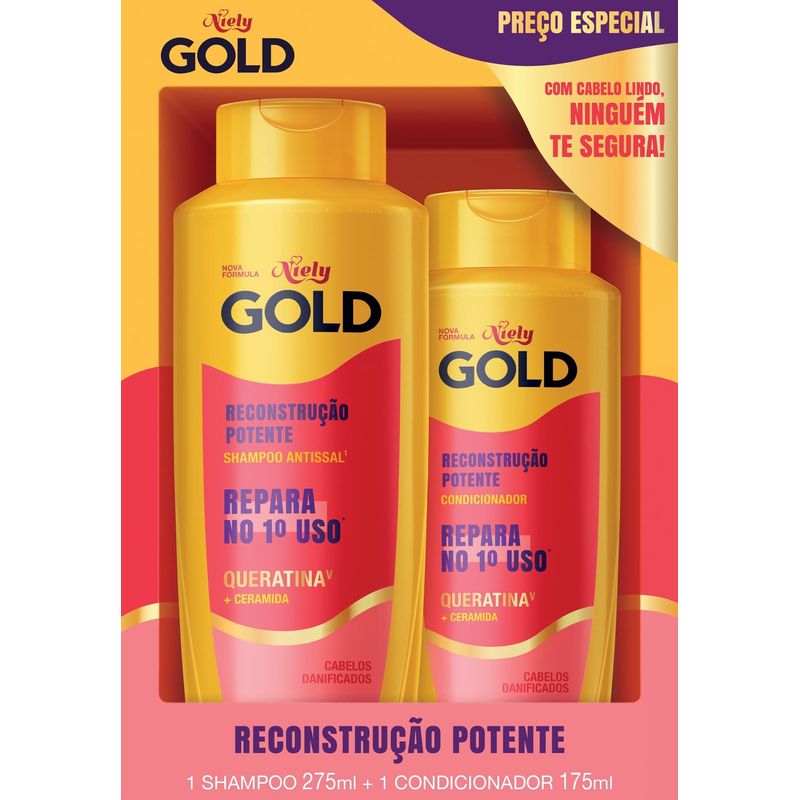 Kit Shampoo Antissal 275ml + Condicionador 175ml Queratina V E Ceramida Niely Gold Reconstrucao Potente Preco Especial